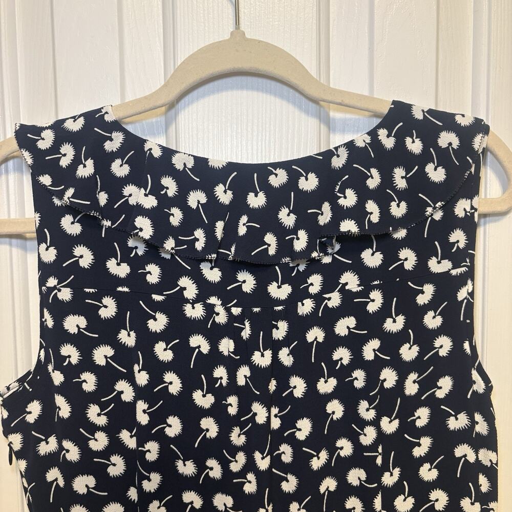 Talbots Dress Womens 10P Navy White Dandelion Midi Ruffle V-Neck Cottagecore New - Picture 12 of 16